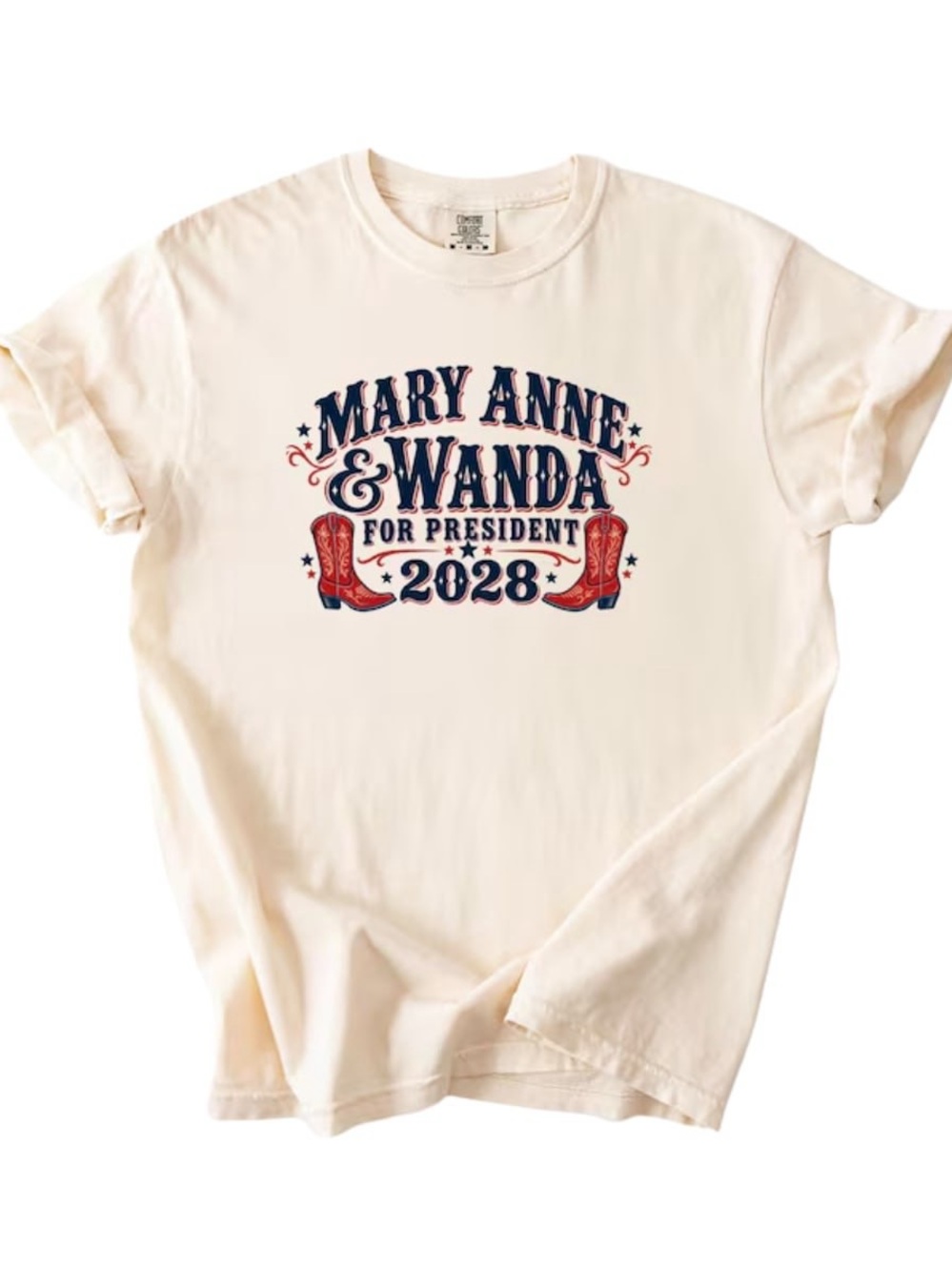 Comfort Colors Ivory Tee with Navy and Red Graphic